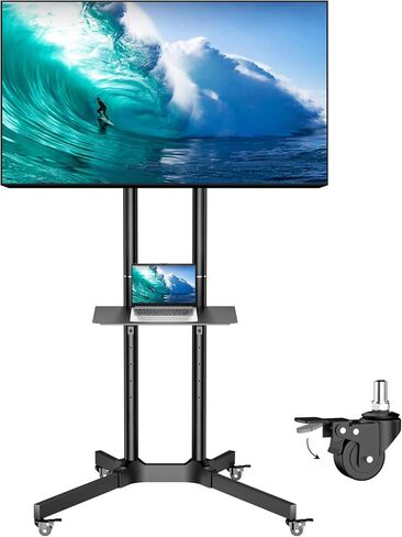 عربة تلفزيون متنقلة PPQ لشاشات LED مسطحة مقاس 32-65 بوصة/أجهزة تلفزيون منحنية يصل وزنها إلى 132 رطلاً، وحامل أرضي متدحرج مع رف قابل للتعديل للارتفاع، وحامل تلفزيون قابل للإمالة في الهواء الطلق مع عجلات قفل بحد أقصى. فيسا 600x400 ملم in Kuwait