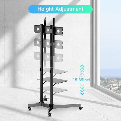 عربة تلفزيون متنقلة PPQ لشاشات LED مسطحة مقاس 32-65 بوصة/أجهزة تلفزيون منحنية يصل وزنها إلى 132 رطلاً، وحامل أرضي متدحرج مع رف قابل للتعديل للارتفاع، وحامل تلفزيون قابل للإمالة في الهواء الطلق مع عجلات قفل بحد أقصى. فيسا 600x400 ملم in Kuwait