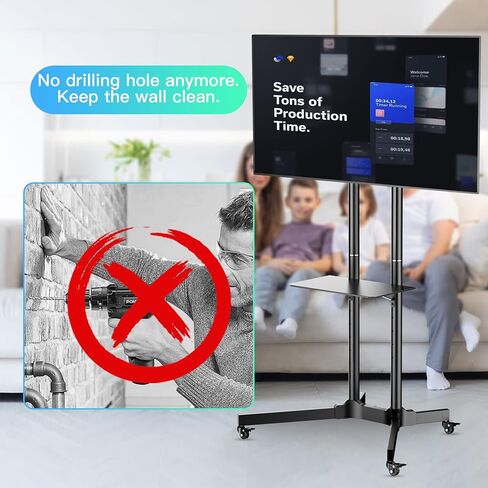 عربة تلفزيون متنقلة PPQ لشاشات LED مسطحة مقاس 32-65 بوصة/أجهزة تلفزيون منحنية يصل وزنها إلى 132 رطلاً، وحامل أرضي متدحرج مع رف قابل للتعديل للارتفاع، وحامل تلفزيون قابل للإمالة في الهواء الطلق مع عجلات قفل بحد أقصى. فيسا 600x400 ملم in Kuwait