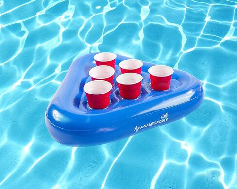 رف بونج لحمام السباحة من جيم سبورتس، رف بونج عائم قابل للنفخ لحفلات حمام السباحة، ألعاب مائية تتضمن طوفتين و5 كرات بونج، أزرق in Kuwait