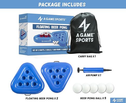 رف بونج لحمام السباحة من جيم سبورتس، رف بونج عائم قابل للنفخ لحفلات حمام السباحة، ألعاب مائية تتضمن طوفتين و5 كرات بونج، أزرق in Kuwait