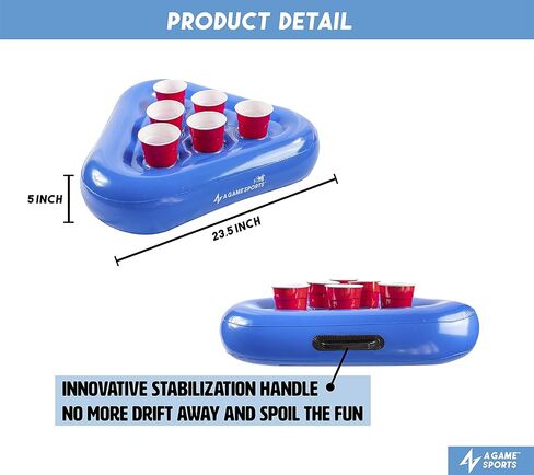 رف بونج لحمام السباحة من جيم سبورتس، رف بونج عائم قابل للنفخ لحفلات حمام السباحة، ألعاب مائية تتضمن طوفتين و5 كرات بونج، أزرق in Kuwait