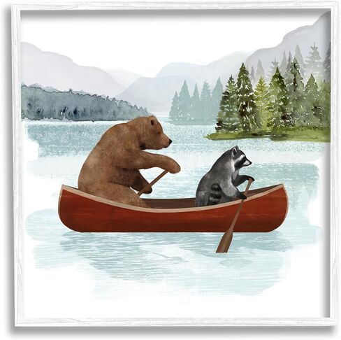 Stupell Industries Raccoon & Bear Canoeing Art Giclee مؤطر بواسطة فيكتوريا بارنز in Saudi Arabia