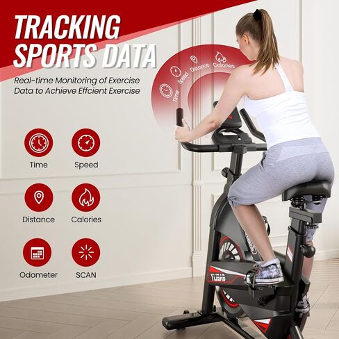 Exercise Bike-Indoor Stationary Bike for Home Gym,Workout Bike With Belt Drive,Cycling Bike With Digital Display & Comfortable Seat Cushion,Black Red in Saudi Arabia