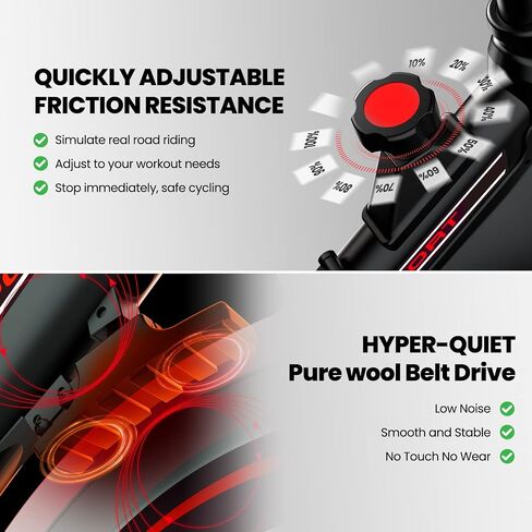Exercise Bike-Indoor Stationary Bike for Home Gym,Workout Bike With Belt Drive,Cycling Bike With Digital Display & Comfortable Seat Cushion,Black Red in Saudi Arabia