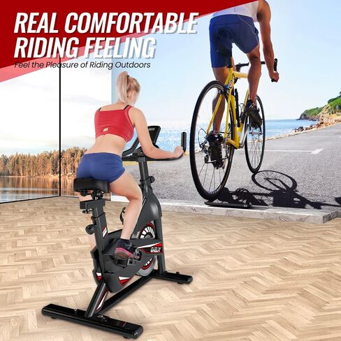 Exercise Bike-Indoor Stationary Bike for Home Gym,Workout Bike With Belt Drive,Cycling Bike With Digital Display & Comfortable Seat Cushion,Black Red in Saudi Arabia