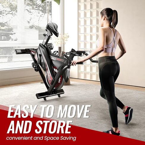 Exercise Bike-Indoor Stationary Bike for Home Gym,Workout Bike With Belt Drive,Cycling Bike With Digital Display & Comfortable Seat Cushion,Black Red in Saudi Arabia