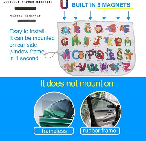 Car Window Shades for Side Windows Baby and Kids,Car Back Window Sun Shade Covers,Strong Magnetic Sunshades Curtains for Truck,27.5" x 19.5" (Animal Alphabet) in Saudi Arabia