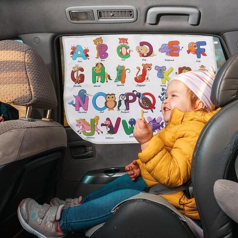 Car Window Shades for Side Windows Baby and Kids,Car Back Window Sun Shade Covers,Strong Magnetic Sunshades Curtains for Truck,27.5" x 19.5" (Animal Alphabet) in Saudi Arabia