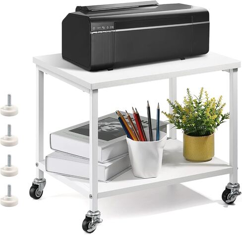 Printer Cart White Printer Stand Rack with Wheels Under Desk Printer Table with Storage 2 Tier Rolling Printer Holder for Desk Shelf Organizer for Scanner Fax Machine Home Printers Holder in Saudi Arabia