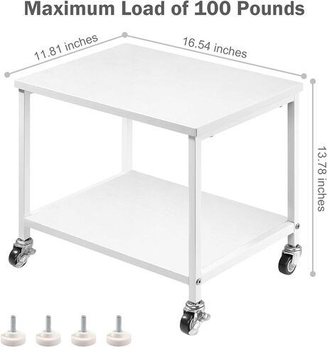 Printer Cart White Printer Stand Rack with Wheels Under Desk Printer Table with Storage 2 Tier Rolling Printer Holder for Desk Shelf Organizer for Scanner Fax Machine Home Printers Holder in Saudi Arabia