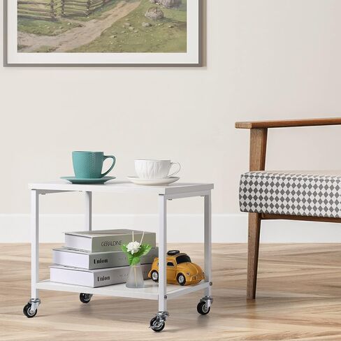 Printer Cart White Printer Stand Rack with Wheels Under Desk Printer Table with Storage 2 Tier Rolling Printer Holder for Desk Shelf Organizer for Scanner Fax Machine Home Printers Holder in Saudi Arabia