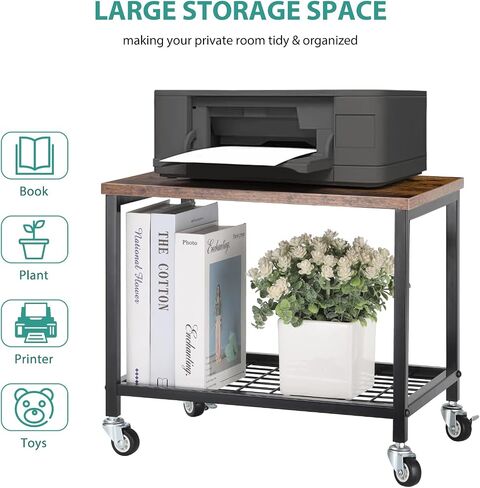Printer Cart White Printer Stand Rack with Wheels Under Desk Printer Table with Storage 2 Tier Rolling Printer Holder for Desk Shelf Organizer for Scanner Fax Machine Home Printers Holder in Saudi Arabia