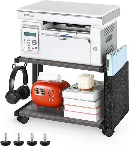 حامل طابعة ميلوس، حامل طابعة بطبقتين مع مساحة تخزين، رف عربة طابعة متنقلة بعجلات، حامل طابعة تحت المكتب لجهاز الفاكس، ناسخة، ماسح ضوئي، طابعة، ماسح ضوئي، أسود in Kuwait