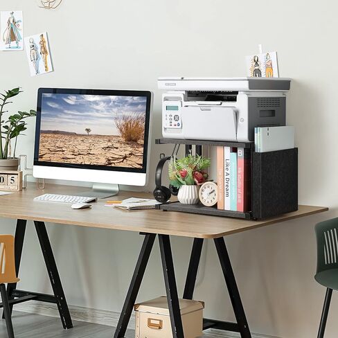 حامل طابعة ميلوس، حامل طابعة بطبقتين مع مساحة تخزين، رف عربة طابعة متنقلة بعجلات، حامل طابعة تحت المكتب لجهاز الفاكس، ناسخة، ماسح ضوئي، طابعة، ماسح ضوئي، أسود in Kuwait