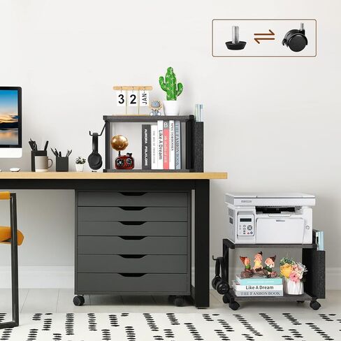 حامل طابعة ميلوس، حامل طابعة بطبقتين مع مساحة تخزين، رف عربة طابعة متنقلة بعجلات، حامل طابعة تحت المكتب لجهاز الفاكس، ناسخة، ماسح ضوئي، طابعة، ماسح ضوئي، أسود in Kuwait