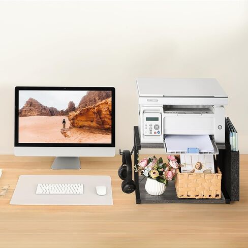 حامل طابعة ميلوس، حامل طابعة بطبقتين مع مساحة تخزين، رف عربة طابعة متنقلة بعجلات، حامل طابعة تحت المكتب لجهاز الفاكس، ناسخة، ماسح ضوئي، طابعة، ماسح ضوئي، أسود in Kuwait