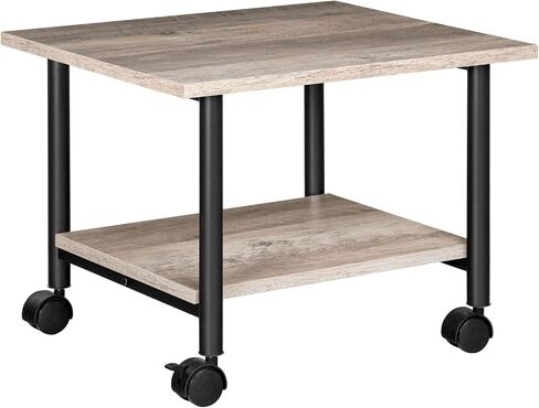 HOOBRO Printer Stand, 2-Tier Industrial Under Desk Printer Cart with Shelf, Mobile Heavy Duty Storage Rack on Wheels for Home, Office, Rustic Brown and Black BF02PS01G1 in Saudi Arabia