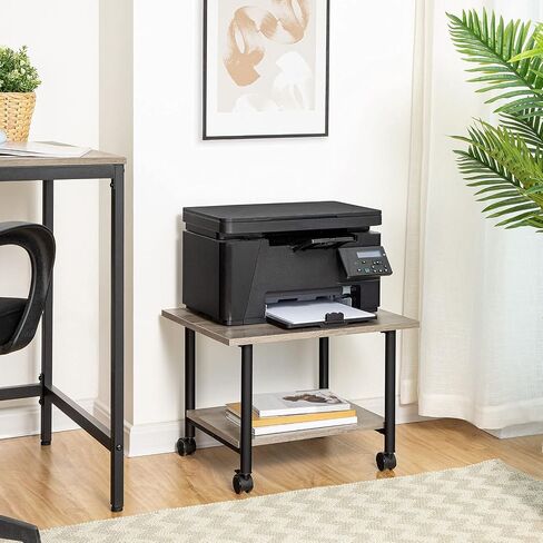 HOOBRO Printer Stand, 2-Tier Industrial Under Desk Printer Cart with Shelf, Mobile Heavy Duty Storage Rack on Wheels for Home, Office, Rustic Brown and Black BF02PS01G1 in Saudi Arabia