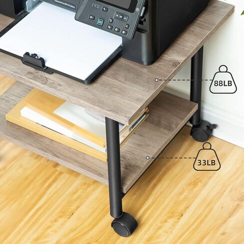 HOOBRO Printer Stand, 2-Tier Industrial Under Desk Printer Cart with Shelf, Mobile Heavy Duty Storage Rack on Wheels for Home, Office, Rustic Brown and Black BF02PS01G1 in Saudi Arabia