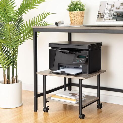 HOOBRO Printer Stand, 2-Tier Industrial Under Desk Printer Cart with Shelf, Mobile Heavy Duty Storage Rack on Wheels for Home, Office, Rustic Brown and Black BF02PS01G1 in Saudi Arabia