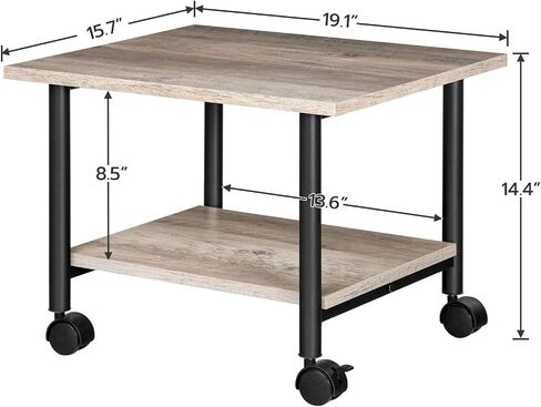 HOOBRO Printer Stand, 2-Tier Industrial Under Desk Printer Cart with Shelf, Mobile Heavy Duty Storage Rack on Wheels for Home, Office, Rustic Brown and Black BF02PS01G1 in Saudi Arabia