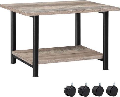 HOOBRO Printer Stand, 2-Tier Industrial Under Desk Printer Cart with Shelf, Mobile Heavy Duty Storage Rack on Wheels for Home, Office, Rustic Brown and Black BF02PS01G1 in Saudi Arabia