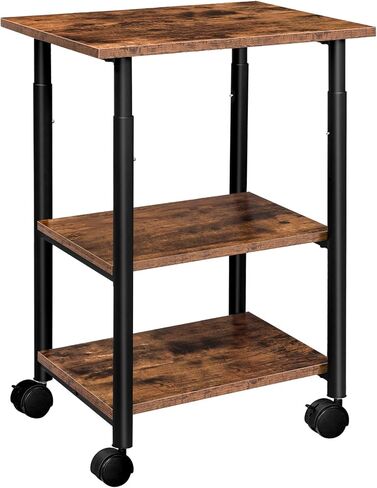 HOOBRO Printer Stand, 2-Tier Industrial Under Desk Printer Cart with Shelf, Mobile Heavy Duty Storage Rack on Wheels for Home, Office, Rustic Brown and Black BF02PS01G1 in Saudi Arabia