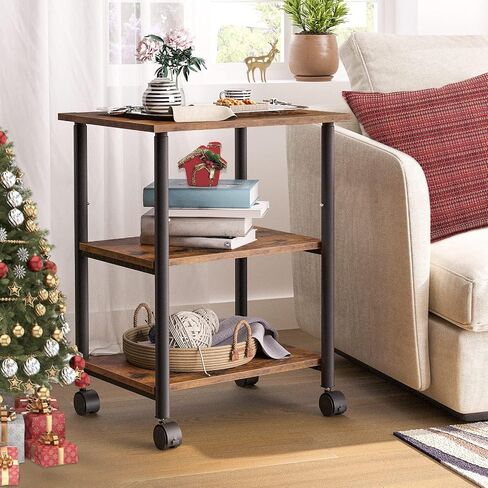 HOOBRO Printer Stand, 2-Tier Industrial Under Desk Printer Cart with Shelf, Mobile Heavy Duty Storage Rack on Wheels for Home, Office, Rustic Brown and Black BF02PS01G1 in Saudi Arabia