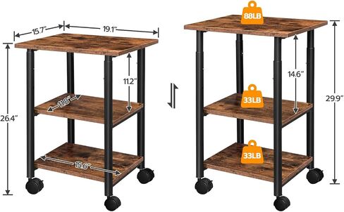 HOOBRO Printer Stand, 2-Tier Industrial Under Desk Printer Cart with Shelf, Mobile Heavy Duty Storage Rack on Wheels for Home, Office, Rustic Brown and Black BF02PS01G1 in Saudi Arabia