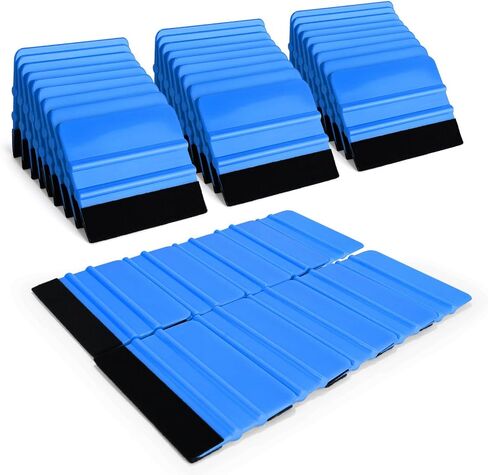 EHDIS 50pcs Vinyl Squeegee Bulk Felt Edge Squeegee 4 Inch Car Vinyl Scraper Decal Applicator Window Tint Tool with Black Fabric Felt Edge-Blue in Saudi Arabia