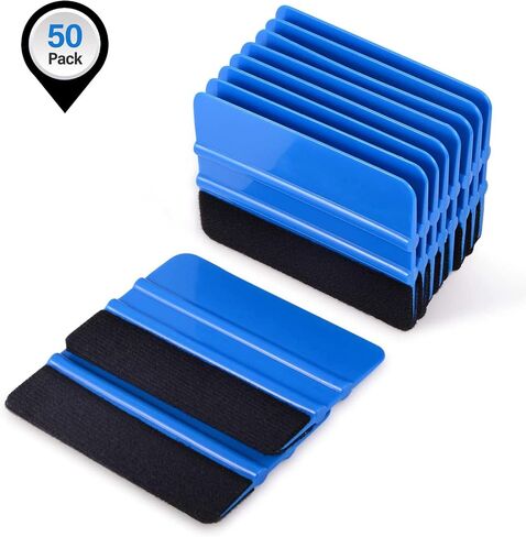 EHDIS 50pcs Vinyl Squeegee Bulk Felt Edge Squeegee 4 Inch Car Vinyl Scraper Decal Applicator Window Tint Tool with Black Fabric Felt Edge-Blue in Saudi Arabia