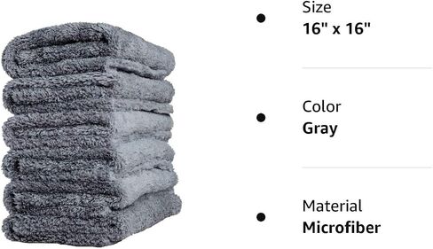 Edgeless Microfiber Towel Car Drying Wash Buffing 6Pack 16"x16" Ultra Plush 450gsm Detailing Cloth (Gray) in Kuwait