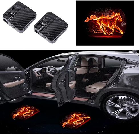 أضواء باب السيارة شعار العارض 2PCS سيارة لاسلكية باب ترحيب الضوء، أضواء باب السيارة شعار أضواء الخطوة أضواء الظل متوافق مع فورد موستانج برونكو جميع نماذج السيارات (الحصان الأزرق) in Kuwait