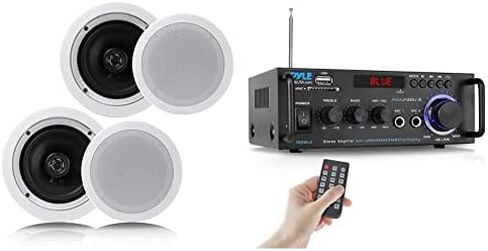 Pyle Pair 6.5" Flush Mount In-wall In-ceiling 2-Way Home Speaker System (PDIC1661RD) White and Pyle Wireless Bluetooth Stereo Power Amplifier in Saudi Arabia