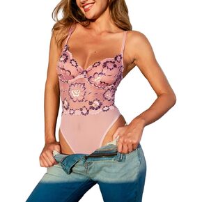 CUPSHE Pink Lingerie Bodysuit for Women Rave Outfits Tummy Control Bodysuit for Women Lace Underwire Bra