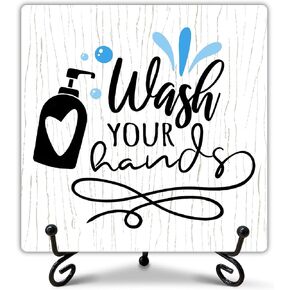 Funny Bathroom Signs, Wash Your Hands Sign with Stand, Cute Bathroom Decor, Inspirational Gifts for Women Men, Family Friends Colleagues, Funny Wooden Signs for Bathroom Toilet Decor-C14