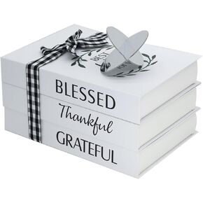 Faux Books for Decoration, Set of 3 Elegantly Designed Decor Books, for Coffee Table Decor, Room Decor, Shelf Decor, Hardcover Stacked Display Books with Ribbon and Small Ornaments.