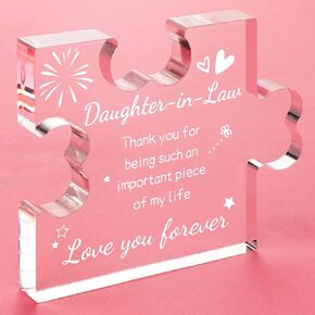 Funnli Valentines Day Gifts for Daughter in Law Gifts from Mother in Law Acrylic Puzzle Plaque - Mothers Day Christmas Birthday Gifts for Daughter in Law 3.35 x 2.76 Inch Desk Decorations