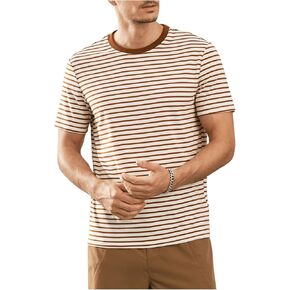 Men's Striped Print T Shirt Short Sleeve Crew Neck Casual Summer Tee Tops