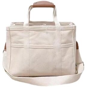Canvas Tote Bag with Multi Pockets Durable Large Capacity Crossbody Handbag Casual Practical Shoulder Bag
