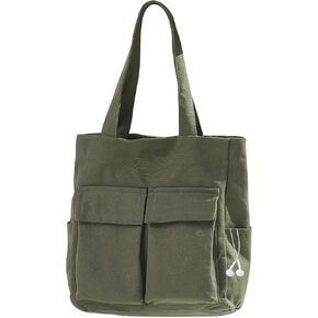 BAPHITY Tote Bag for Women, Large Canvas Bag with Zipper, 6 Pockets Casual Shoulder Handbag for College Work Travel Shopping