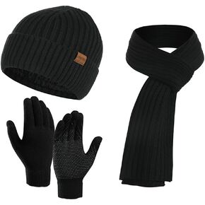 Winter Beanie Hat Scarf Touch Screen Driving Gloves for Men Women Ribbed Knit 3 in 1 Set