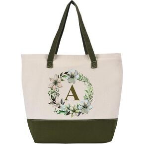 HIFA Initial Tote Bag for Women, Personalized Canvas Tote Bag -Durable Cotton, Zipper, Inner Pocket-Multipurpose Shoulder Bag