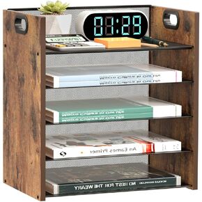 Paper Organizer for Desk - Wood Desk Organizer, 3 Tier Office Desk Organizer with Handle, Wood File Organizer for Desk, Metal Desk Paper Organizer, File Cabinets for Home Office, School in Kuwait