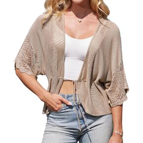 GRACE KARIN Women's Short Sleeve Crochet Open Front Cropped Cardigan Sweaters for Women 2025