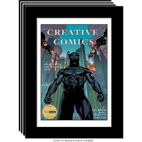 CreativePF [8x12bk-w] Collectors Art Comic Book Frame with White Mat, Insert for 6.6x10.1 Comic w/Easel Stand and Wall Hanger