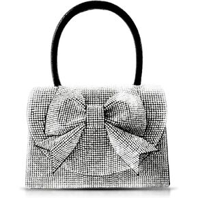 Rhinestone Evening Bag, Handbag for Women, Small Tote Bag, Silver Bow Tie Crossbody Bag for Wedding, Prom, Parties