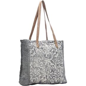 Myra Bag Leaf Print Cowhide & Upcycled Canvas Tote Bag S-1140