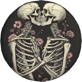 Skeleton Spare Tire Cover, Universal Wheel Tire Cover Funny Skull Skeleton Tire Protectors for Trailer RV SUV Truck Camper 17 Inch
